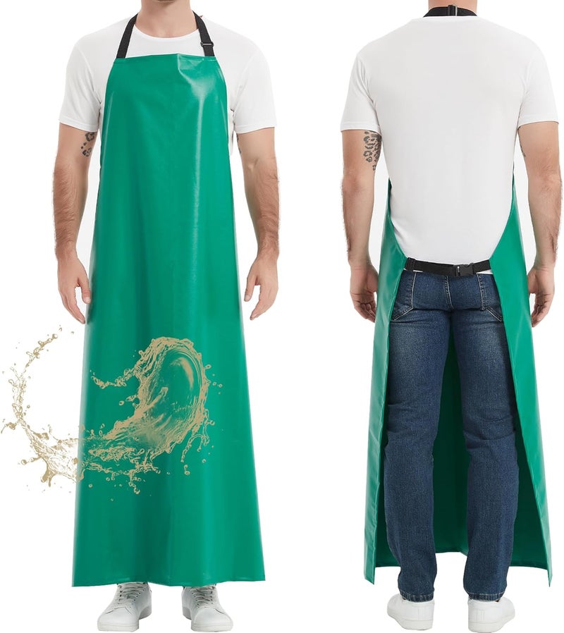 FunChaos Thicker Rubber Apron, Extra Long Adjustable Apron, Heavy Duty Oil&Chemical Resistant Waterproof Work Aprons - Image 1